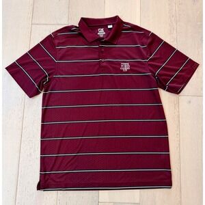 Cutter & Buck Texas A&M Aggies Mens XL Maroon Striped CB DryTec Polo Golf Shirt